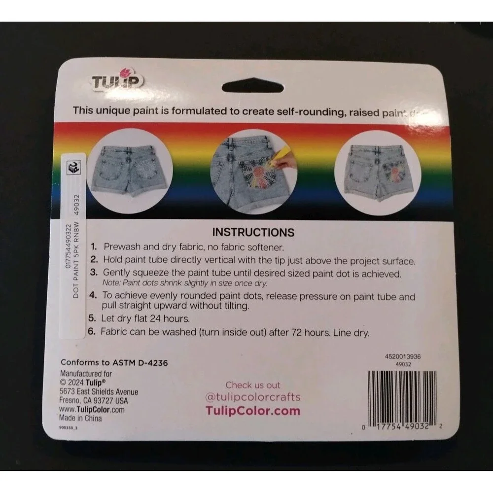 Tulip 3D Dot Paint, Rainbow 5-Pack, Dimensional Fabric Paint - NEW